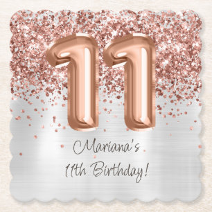 Rose Gold Silver 11. Geburtstagsparty Untersetzer
