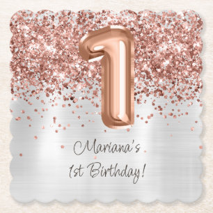 Rose Gold Silver 1. Geburtstag Party Untersetzer