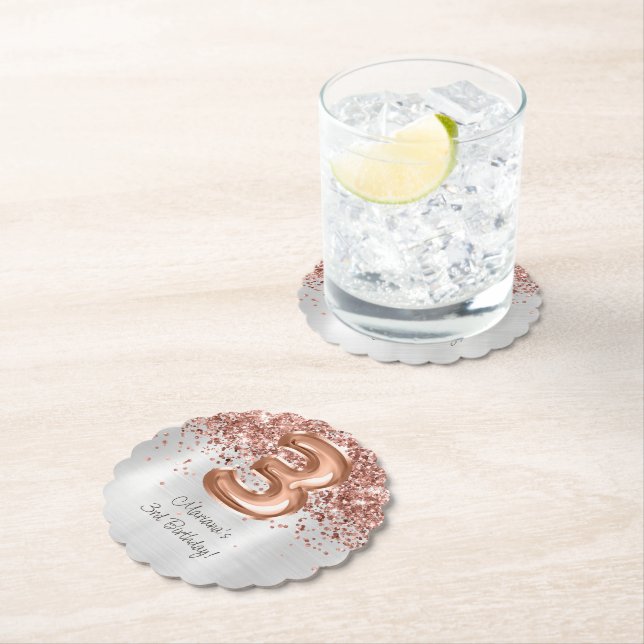Rose Gold Silver 3. Geburtstag Party Untersetzer (Vor Ort)
