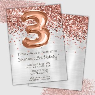 Rose Gold Silver 3. Geburtstagsfeier Party Einladu Einladung
