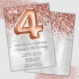 Rose Gold Silver 4. Geburtstagsfeier Party Einladu Einladung