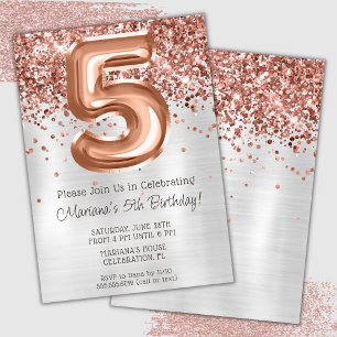 Rose Gold Silver 5. Geburtstagsparty Einladung