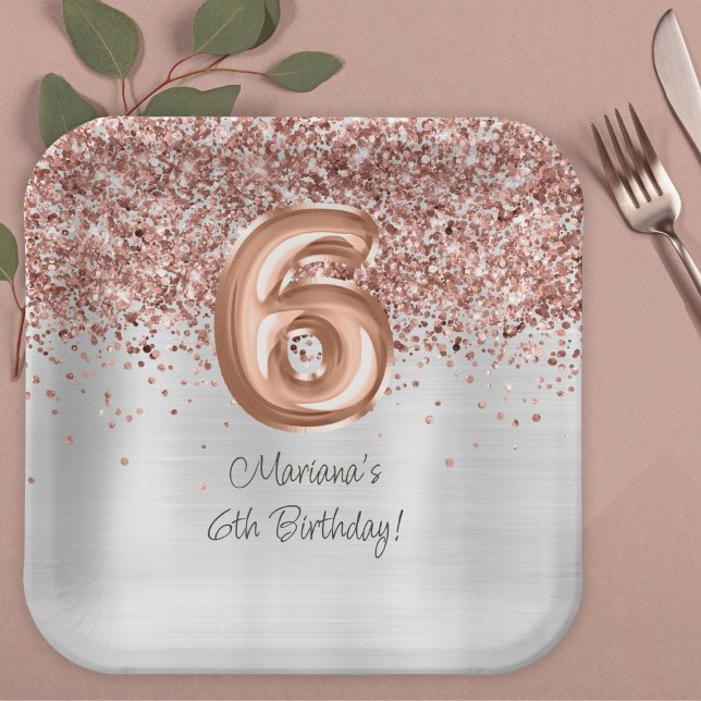 Rose Gold Silver 6. Geburtstagsparty Pappteller (Von Creator hochgeladen)