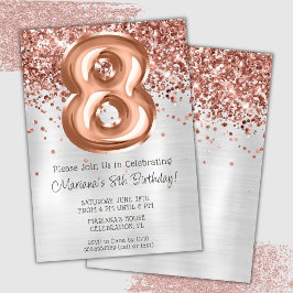 Rose Gold Silver 8. Geburtstagsparty Einladung