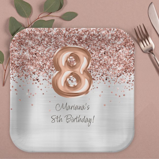 Rose Gold Silver 8. Geburtstagsparty Pappteller (Von Creator hochgeladen)