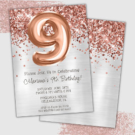 Rose Gold Silver 9. Geburtstagsparty Einladung