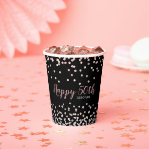 Rose Gold Silver Confetti 50. Geburtstagsparty Pappbecher