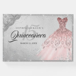 Rose Gold Silver Diamond Sparkone Gown Quinceanera Gästebuch