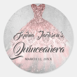 Rose Gold Silver Diamond Sparkone Gown Quinceanera Runder Aufkleber