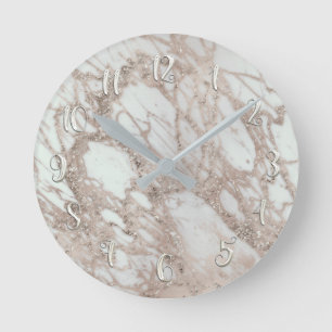 Rose Gold Silver Glam Marble Modern Personalized Runde Wanduhr