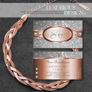 Rose Gold Silver Glitzer Stars Diamanten Initialen Visitenkarte