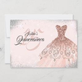 Rose Gold Silver Sparkle Spitzen Gown Quinceanera Einladung