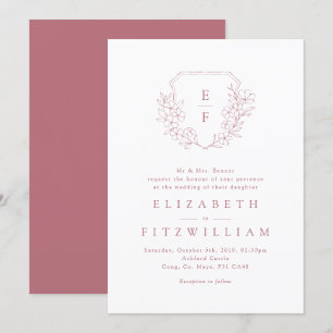 Rose Gold Simple Cherry Blossom Monogram Wappen Einladung