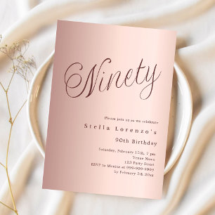 Rose Gold Skript einfach 90. Geburtstag Einladung