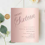 Rose Gold Skript Haushalt Schweden 16 Einladung<br><div class="desc">Eine moderne süße 16 Einladung. Rose goldener Farbverlauf und das Wort Sechzehn mit großen Buchstaben geschrieben. Personalisieren und fügen Sie einen Namen und Party-Details hinzu. 1 Blatt = 1 Einladung mit Druckkante bis Kante.</div>