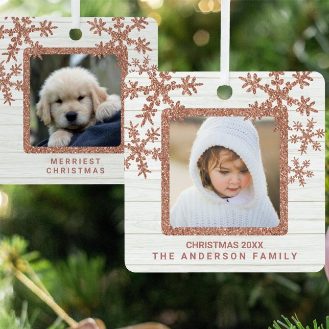 Rose Gold Snowflake 2 Foto Chic Doppelseitig Ornament Aus Metall (Von Creator hochgeladen)