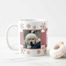 Rose Gold Snowflake 2 Foto Monogramm Weihnachten Kaffeetasse