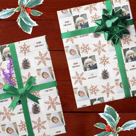 Rose Gold Snowflake 3 Foto Collage Weihnachten Geschenkpapier