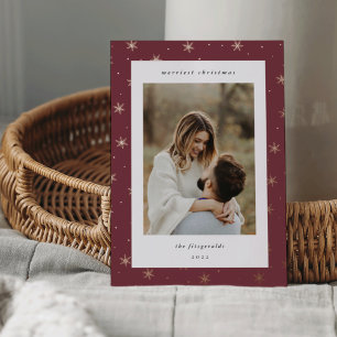 Rose Gold Snowflake Border Weihnachts-Foto Folien Feiertagskarte