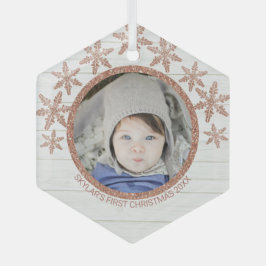 Rose Gold Snowflake Chill Round Foto Weihnachten Ornament Aus Glas