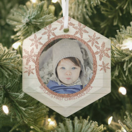 Rose Gold Snowflake Chill Round Foto Weihnachten Ornament Aus Glas