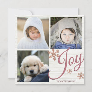 Rose Gold Snowflake Join Script 3 Foto Collage Feiertagskarte