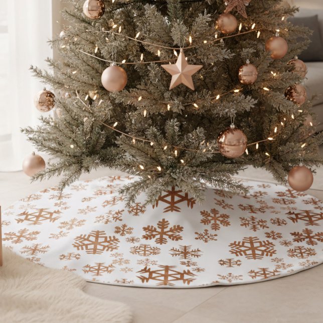 Rose Gold Snowflake Muster Weiß Polyester Weihnachtsbaumdecke (Add a touch of modern luxury to your holiday decor)