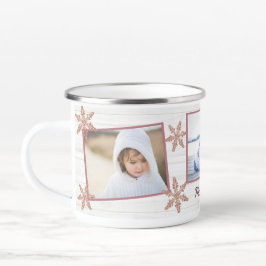 Rose Gold Snowflake Weihnachtsname und 3 Foto Tasse