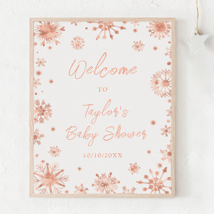 Rose Gold Snowflakes Baby Dusche Willkommen Poster
