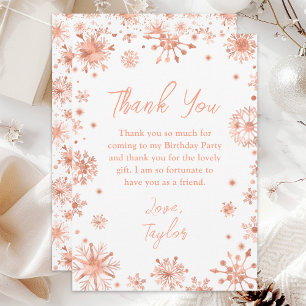 Rose Gold Snowflakes Geburtstagsparty Dankeskarte