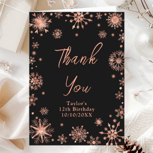 Rose Gold Snowflakes Geburtstagsparty Dankeskarte