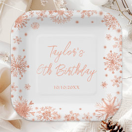Rose Gold Snowflakes Geburtstagsparty Pappteller