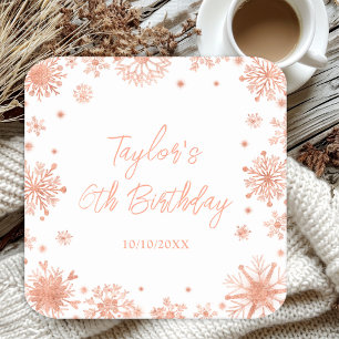 Rose Gold Snowflakes Geburtstagsparty Rechteckiger Pappuntersetzer
