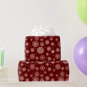 Rose Gold Snowflakes on Winterberry Red Xmas Gesch Geschenkpapier