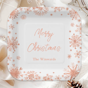 Rose Gold Snowflakes Weihnachten Party Pappteller