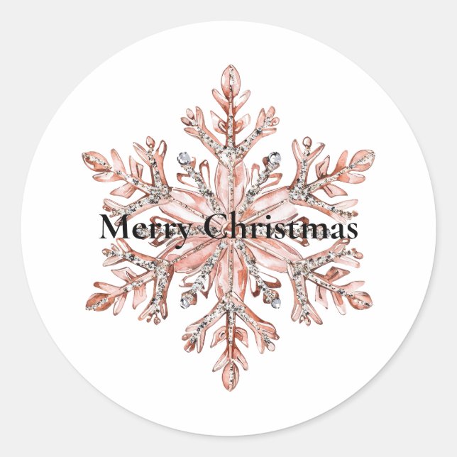 Rose Gold Snowflakes Weihnachten Runder Aufkleber (Vorderseite)