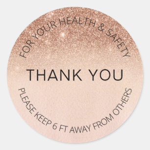 Rose Gold Social Distance Glitzer Salon 1,50 m ent Runder Aufkleber