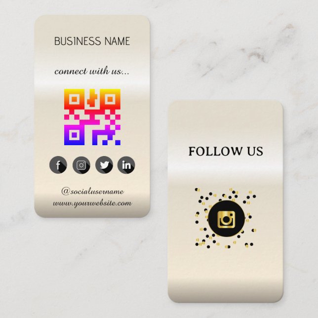Rose Gold - Social Media QR Code Business Card Visitenkarte (Vorne/Hinten)