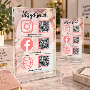 Rose Gold Social Media Schild Geschäftstisch Karte