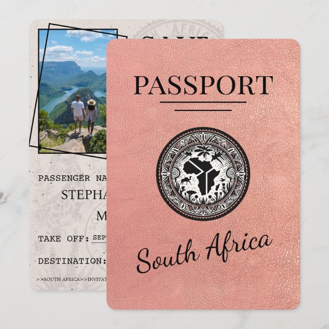 Rose Gold South Africa Passport Save The Date (Vorne/Hinten)