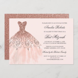 Rose Gold Sparkenkleid Bat Mitzvah Einladung