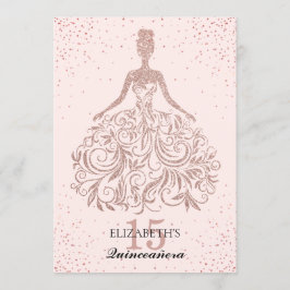 Rose Gold Sparkkleid Quinceañera Glitzer Rosa Einladung