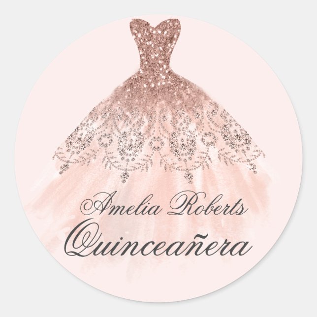 Rose Gold Sparkkleid Quinceanera Sticker (Vorderseite)