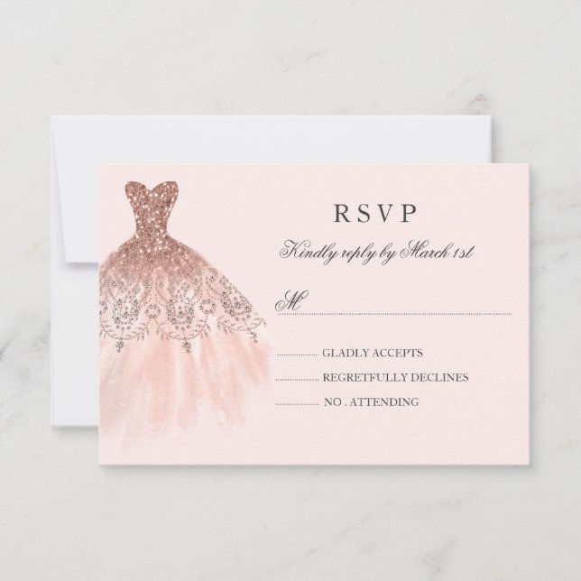 Rose Gold Sparkkleid Quinceanera UAWG RSVP Karte (Vorderseite)