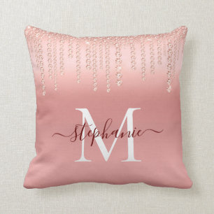 Rose Gold Sparkle Diamond Monogram Script Kissen