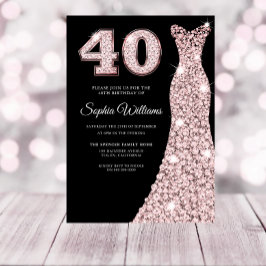 Rose gold Sparkle Dress 40. Geburtstag Party Schwa Einladung