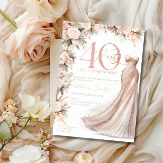 Rose Gold Sparkle Dress Floral 40. Geburtstag Part Einladung