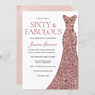 Rose Gold Sparkle Dress Frauen 60. Geburtstagspart Einladung