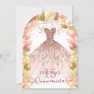 Rose Gold Sparkle Dress Quinceañera Ballon Arch Einladung