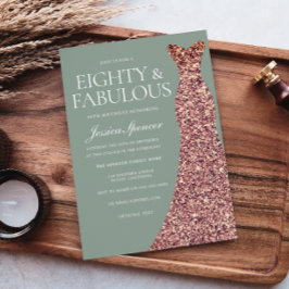 Rose Gold Sparkle Dress Sage 80. Geburtstagsparty Einladung